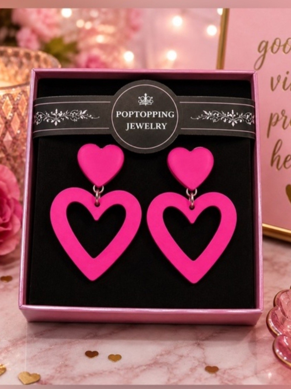 Hot Pink Heart Drop Earrings